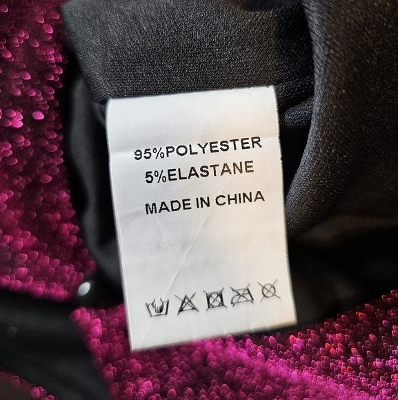 Faeriesty Womens Elegant Sparkly Glittery Magenta Gown, Thigh Slit, Sheer Arms S - Picture 10 of 11